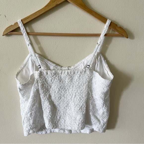 Hollister Crop Top Medium Eyelet Lace Crochet Smocked Western Boho Prairie - Picture 2 of 10